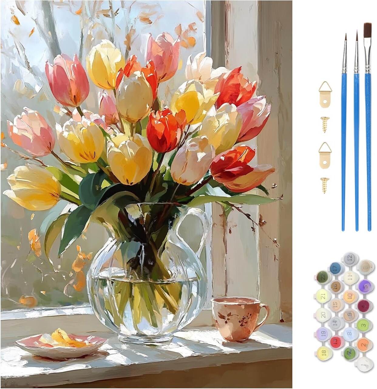 Paint By Number Kits for Adults – Tulip Flower DIY Acrylic Paint by Numbers on Canvas for Beginners, Color by Number Wall Art Kit for Home Decor & Gift, 12x16 Inch (Unframed)